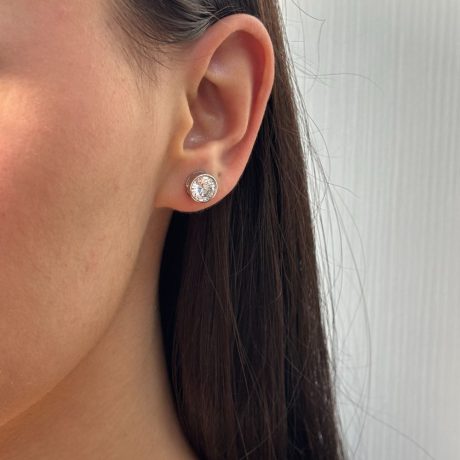 Cercei argint pe ureche rotunzi cu cristale zirconia incolore Essentials, 03V01-Y6022, Oxette Romania