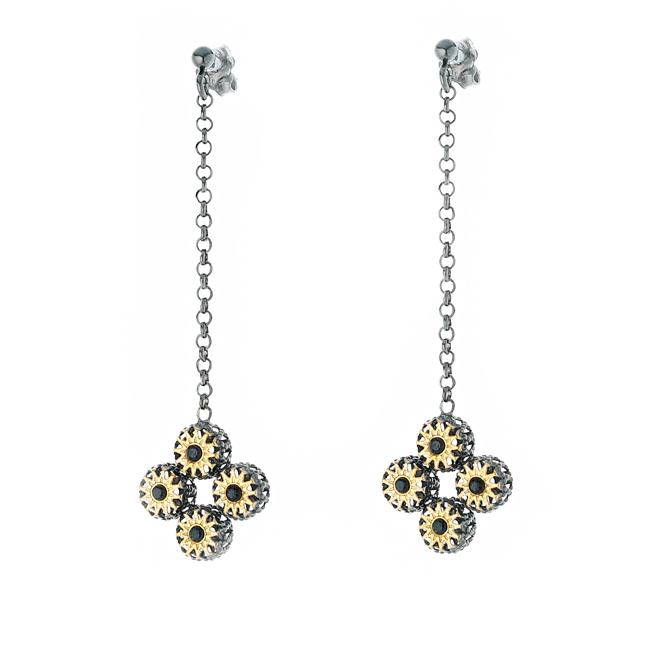 Cercei argint lungi placati cu ruteniu si aur galben de 18k Icon, 03X01-02133, Oxette Romania