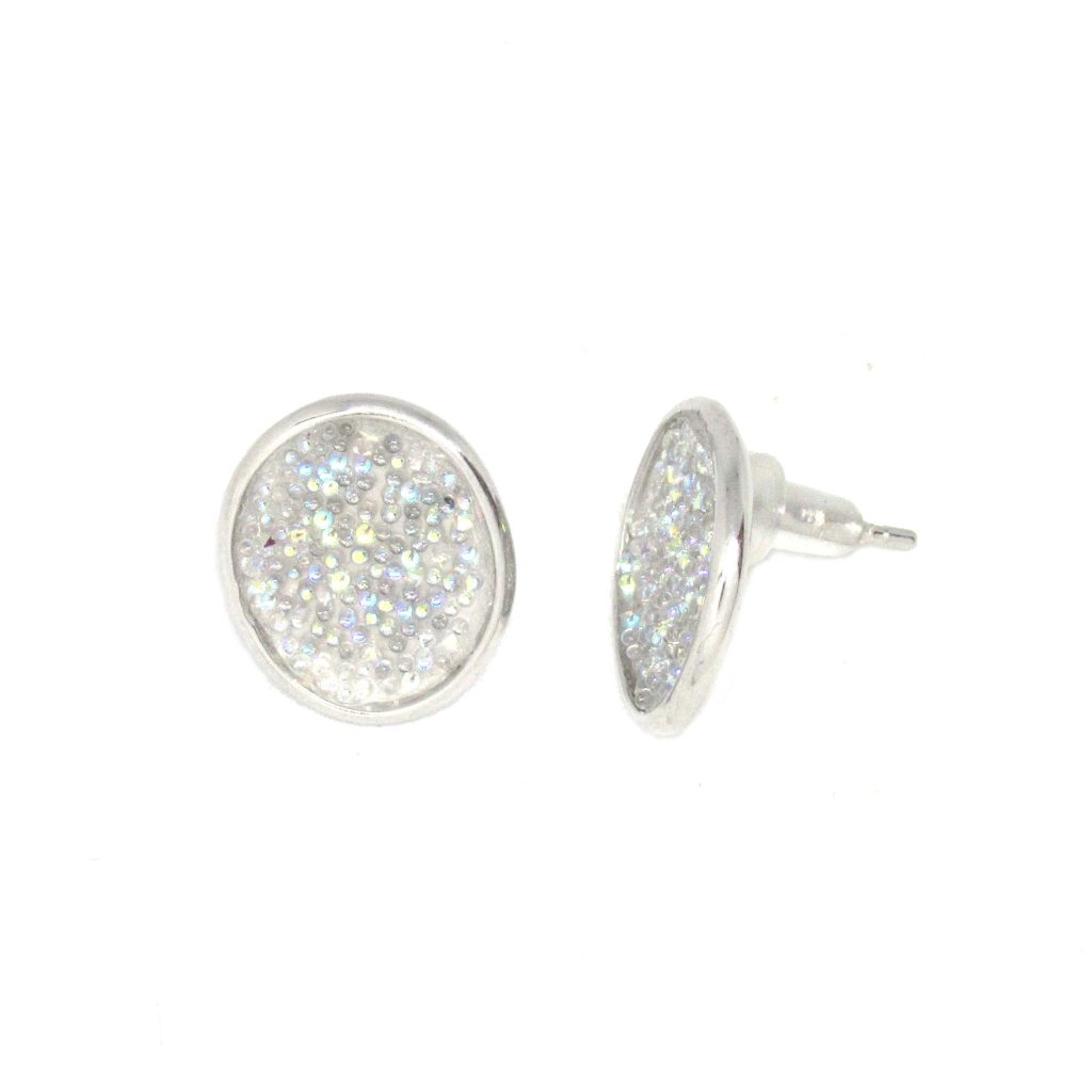Cercei ovali din argint placat cu rodiu decorati cu cristale caviar Stardust, 03X01-02763, Oxette Romania