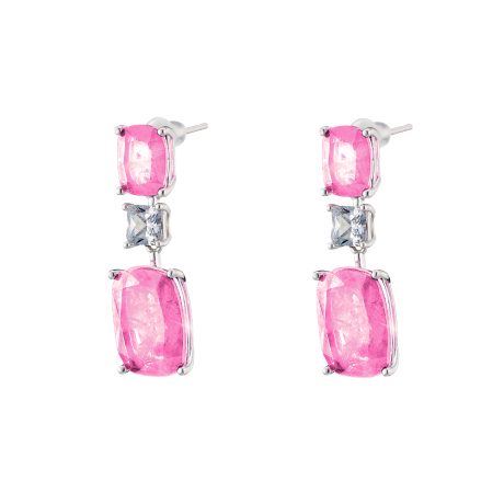 Cercei argint cu surub eleganti cu cristale  zirconia roz si incolore Antoinette, 03X01-03315, Oxette Romania