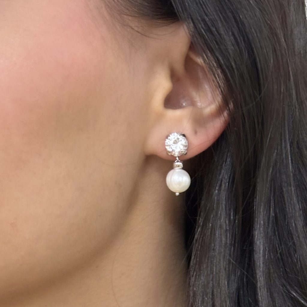 Cercei argint eleganti cu pietre zirconia si perle de cultura Gifting, 03X01-03468, Oxette Romania