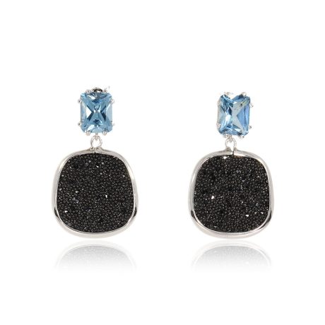 Cercei argint eleganti cu cristale caviar negre si pietre zirconia albastre Antoinette, 03X01-03498, Oxette Romania