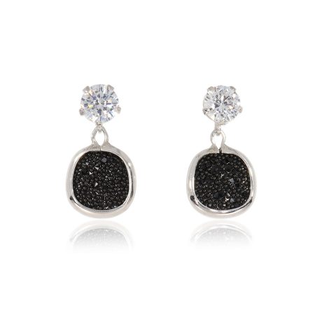 Cercei argint eleganti cu cristale caviar negre si pietre zirconia incolore Antoinette, 03X01-03503, Oxette Romania