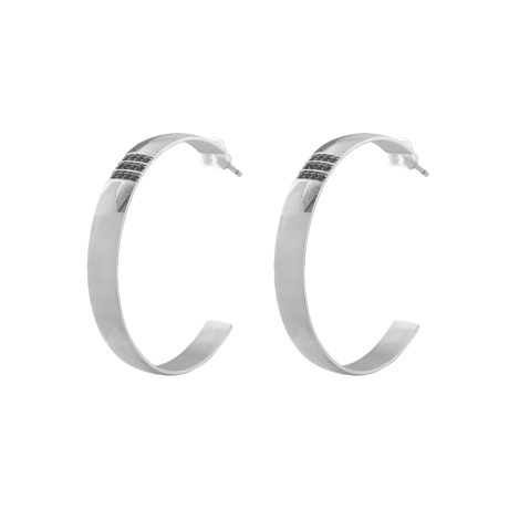 Cercei creole otel inoxidabil si zirconia negre Heavy Metal, 03X03-00123, Oxette Romania