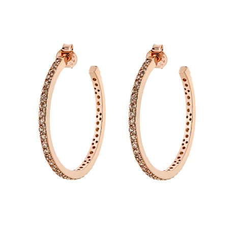 Cercei argint tip creole placati cu aur roz de 18 K si cristale zirconia sampanie Red Carpet, 03X05-02859, Oxette Romania