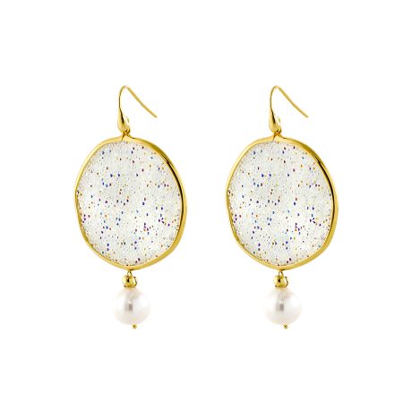Cercei argint placat cu aur galben de 18 K eleganti cu perle Gleam, 03X05-02862, Oxette Romania