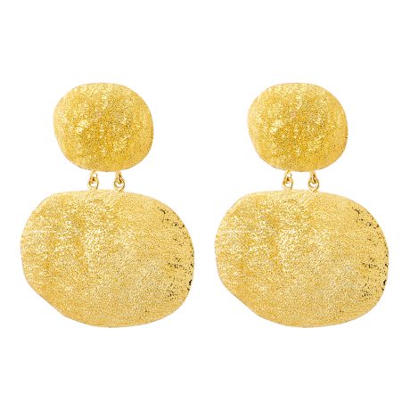 Cercei argint lungi placat cu aur galben de 18 K  cu 2 elemente sablate Golden Dust, 03X05-02982, Oxette Romania