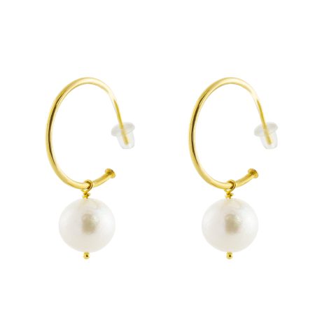 Cercei argint placat cu aur galben de 18 K rotunzi decorati cu perle Helix, 03X05-03013, Oxette Romania