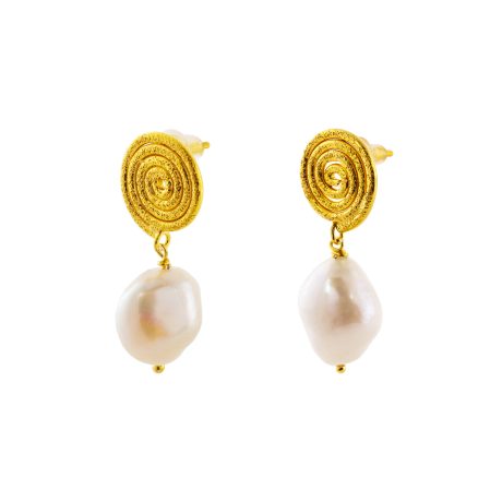 Cercei eleganti din argint placat cu aur galben de 18 K si decorati cu perle Helix, 03X05-03053, Oxette Romania