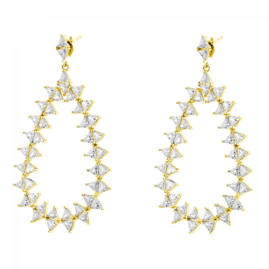 Cercei argint lungi placati cu aur galben de 18 K lacrima cu cristale zirconia Jazzy, 03X05-03094, Oxette Romania