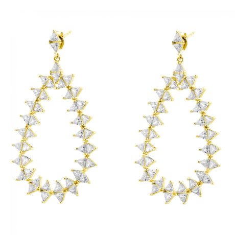 Cercei argint lungi placati cu aur galben de 18 K lacrima cu cristale zirconia Jazzy, 03X05-03094, Oxette Romania