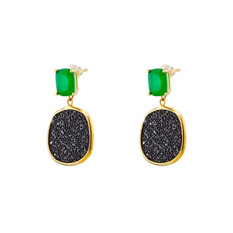 Cercei eleganti argint placat cu aur galben de 18 K cu pietre verzi si cristale caviar Antoinette, 03X05-03097, Oxette Romania