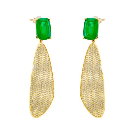 Cercei argint lungi placati cu aur galben de 18 K eleganti cu pietre verzi Antoinette, 03X05-03108, Oxette Romania