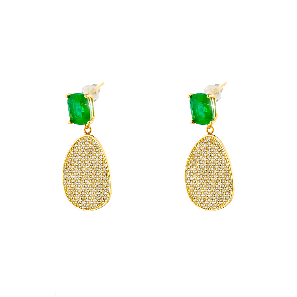 Cercei argint placat cu aur galben de 18 K decorati cu pietre verzi Antoinette, 03X05-03109, Oxette Romania