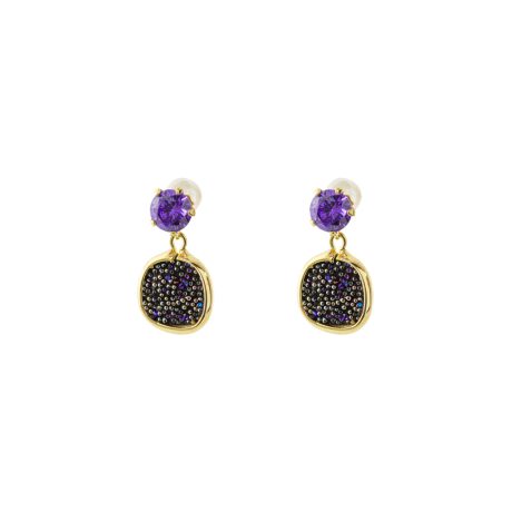 Cercei argint placati cu aur de 18K cu cristale caviar si pietre zirconia mov Antoinette, 03X05-03156, Oxette Romania
