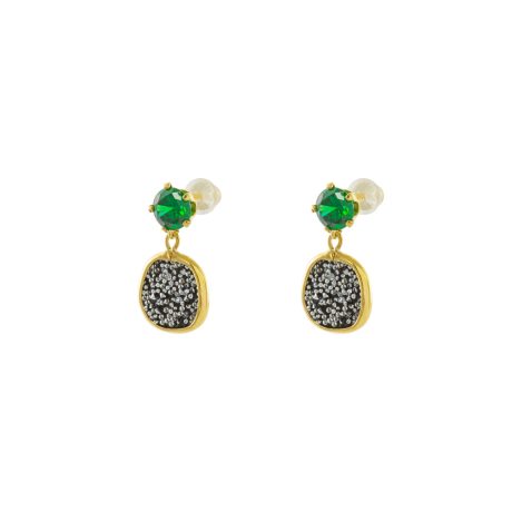 Cercei argint placati cu aur de 18K cu cristale caviar si pietre zirconia verzi Antoinette, 03X05-03157, Oxette Romania