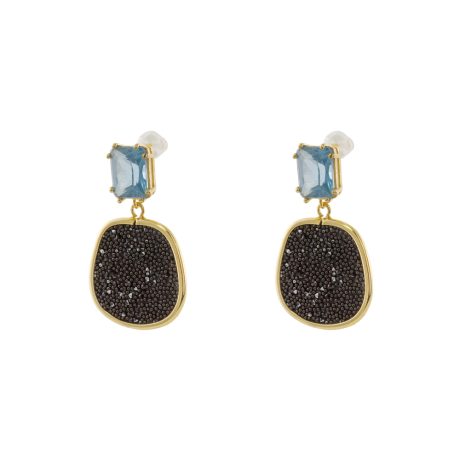 Cercei argint placati cu aur de 18K cu cristale caviar si pietre zirconia albastre Antoinette, 03X05-03159, Oxette Romania