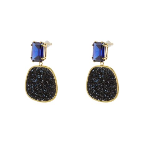 Cercei argint placati cu aur de 18K eleganti cu pietre negre si albastre Antoinette, 03X05-03160-1, Oxette Romania