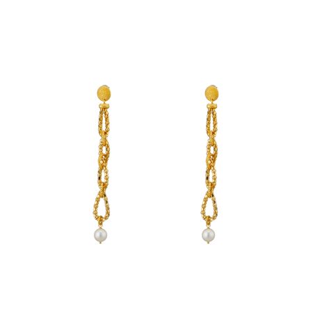 Cercei argint lungi placati cu aur galben de 18 K cu zale si perle de cultura Success, 03X05-03182, Oxette Romania