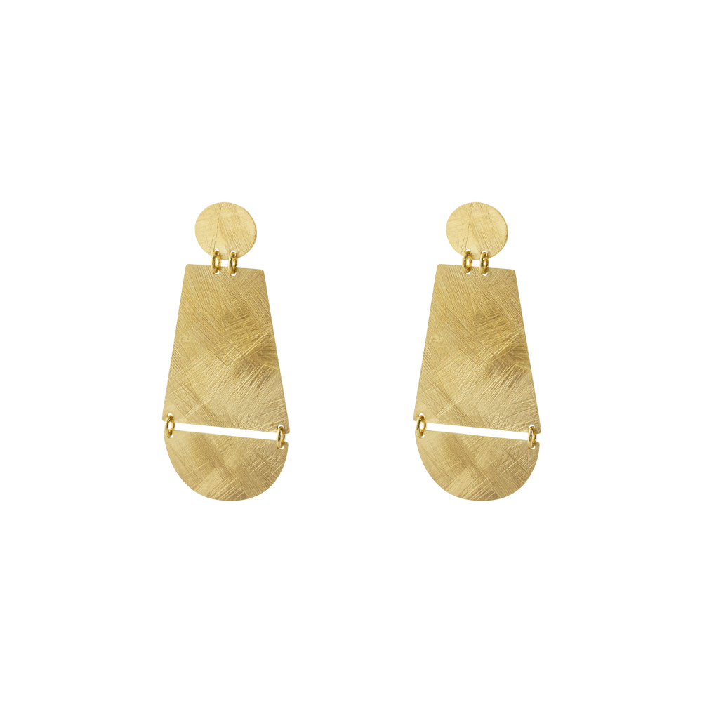 Cercei argint placat cu aur galben de 18 K statement cu aspect sablat Golden Dust, 03X05-03187, Oxette Romania