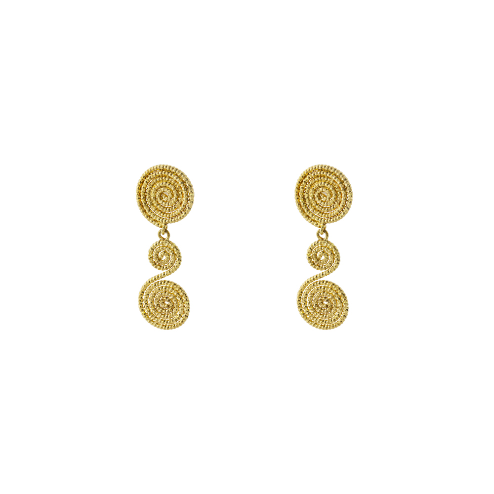 Cercei cu 3 spirale din argint placat cu aur galben de 18 K Helix, 03X05-03200, Oxette Romania