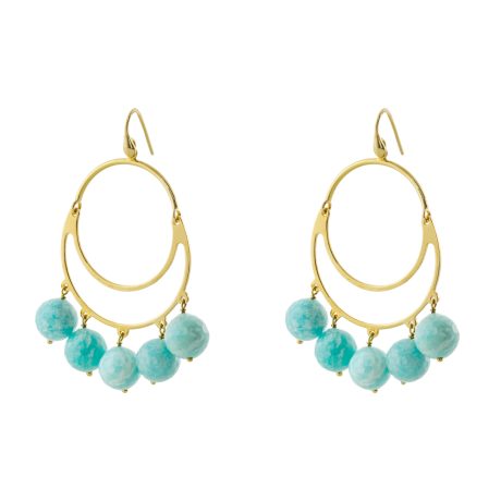 Cercei argint placati cu aur de 18k rotunzi cu amazonite Holiday, 03X05-03209, Oxette Romania