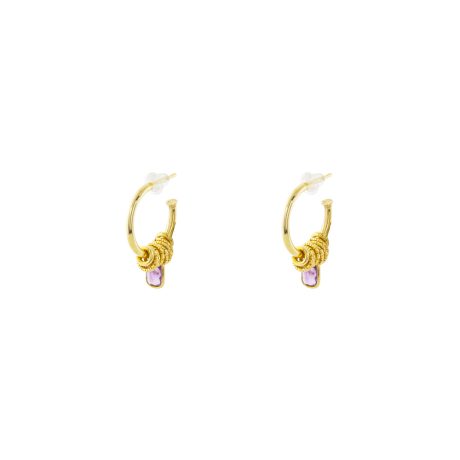 Cercei argint placati cu aur galben de 18 K tip creole si pietre mov Rock Candy (1.7 cm), 03X05-03216, Oxette Romania