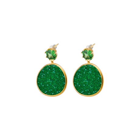 Cercei argint placati cu aur de 18K eleganti cu cristale caviar verzi Noblesse, 03X05-03285-1, Oxette Romania