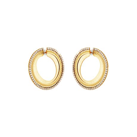 Cercei rotunzi argint placati cu aur de 18K cu pietre zirconia Shine On, 03X05-03292-1, Oxette Romania