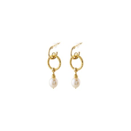 Cercei argint placat cu aur galben de 18 K decorati cu zale si perle de cultura Success, 03X05-03300, Oxette Romania