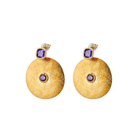 Cercei argint placati cu aur de 18K eleganti cu pietre mov Noblesse, 03X05-03302, Oxette Romania