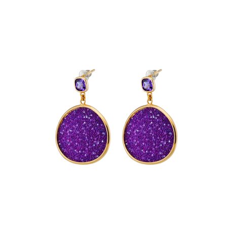 Cercei argint placati cu aur de 18K eleganti cu cristale caviar mov Noblesse, 03X05-03303-1, Oxette Romania