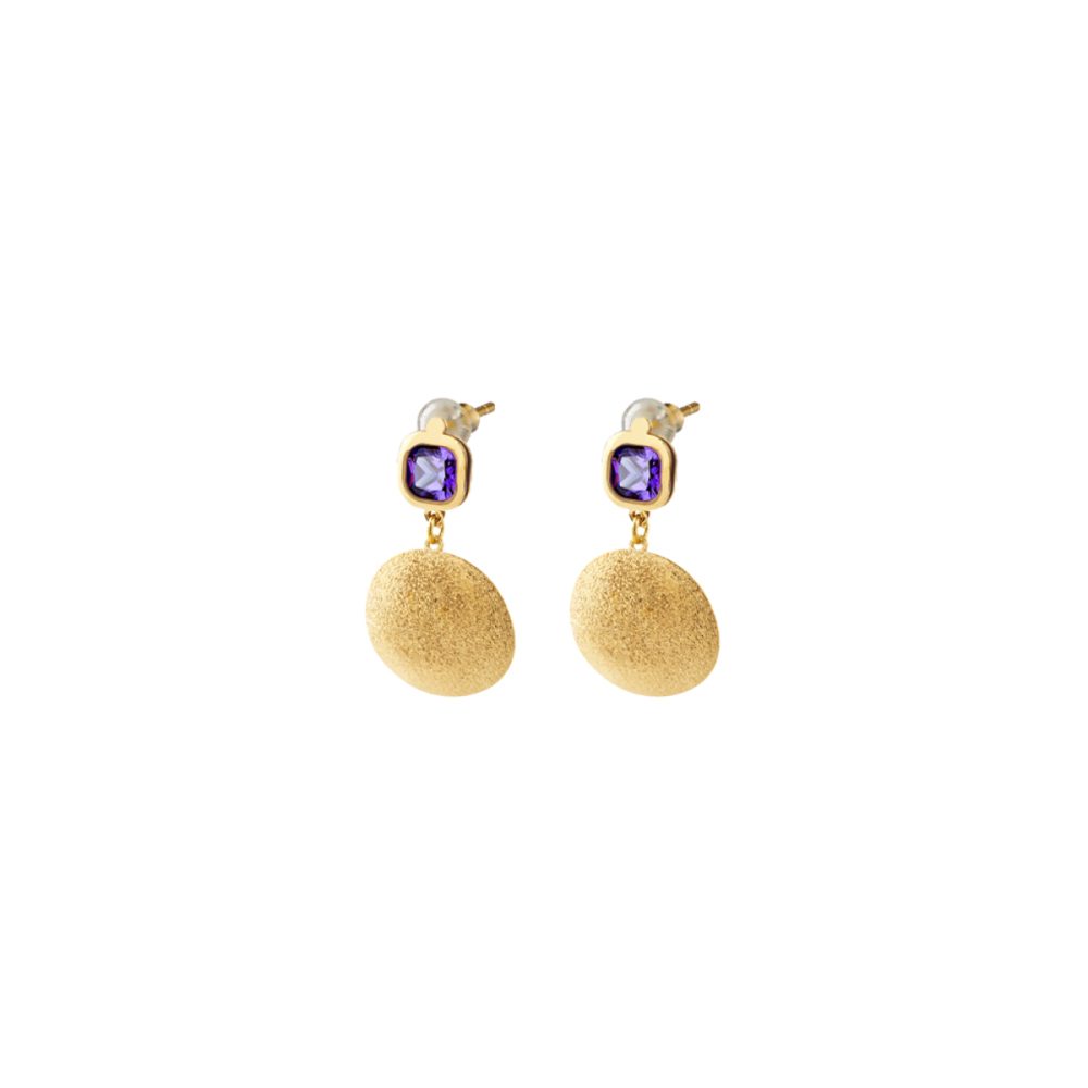 Cercei argint placati cu aur de 18K cu pietre zirconia mov Noblesse, 03X05-03319, Oxette Romania