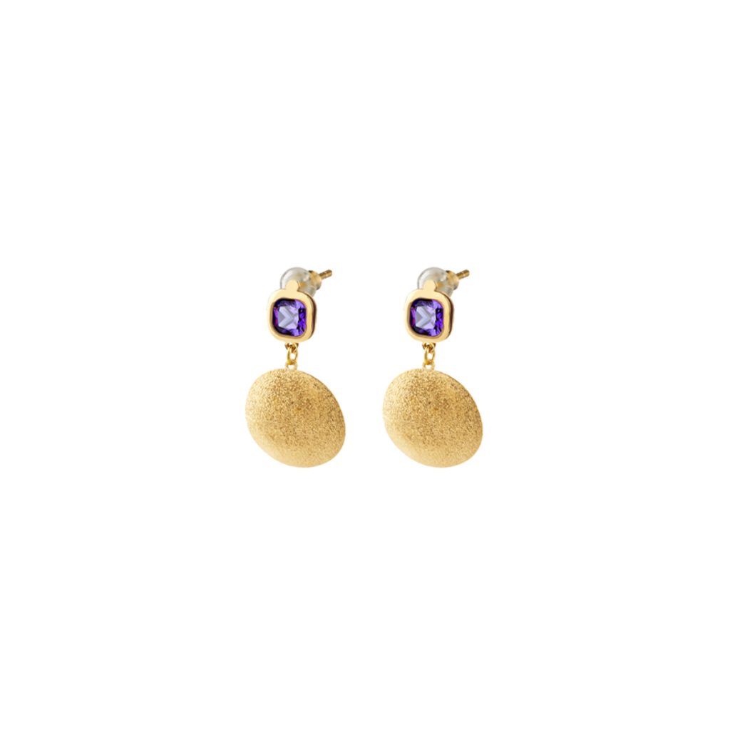 Cercei argint placati cu aur de 18K cu pietre zirconia mov Noblesse, 03X05-03319, Oxette Romania