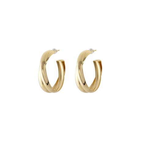 Cercei argint placat cu aur galben de 18 K tip creole dubli Hoops, 03X05-03347, Oxette Romania