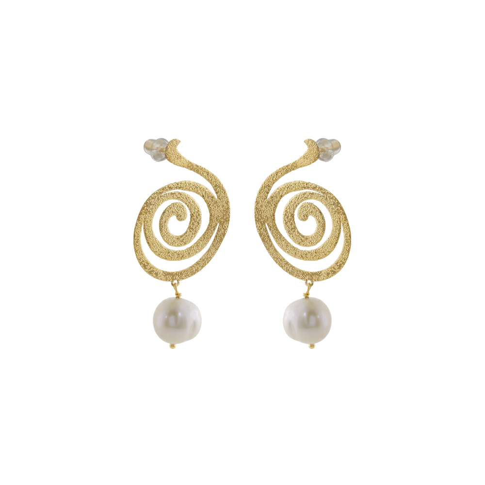 Cercei argint placati cu aur de 18K cu spirale si perle de cultura Helix, 03X05-03379, Oxette Romania