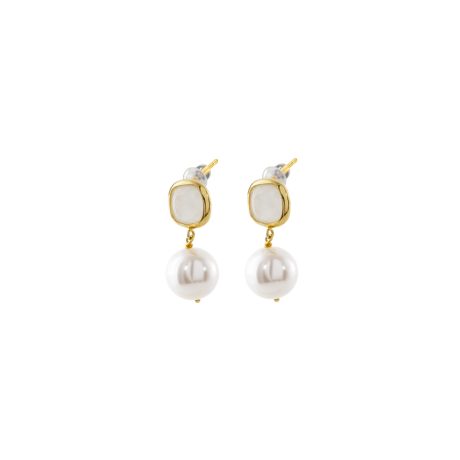 Cercei argint placati cu aur de 18K cu perle si cubic zirconia alba Earth, 03X05-03386, Oxette Romania