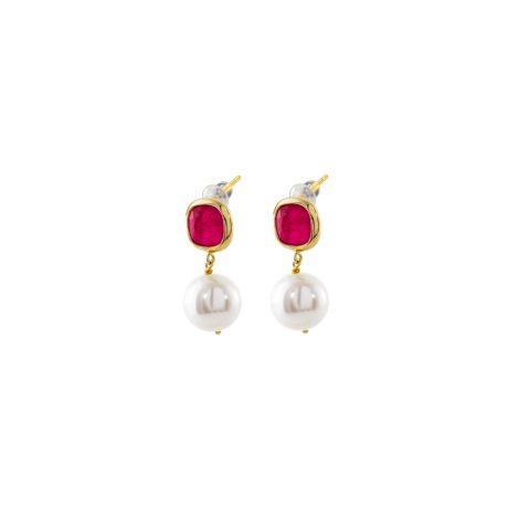 Cercei argint placati cu aur de 18K cu perle si cubic zirconia fucsia Earth, 03X05-03387, Oxette Romania