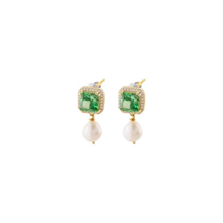 Cercei argint placati cu aur de 18K cu perle si cubic zirconia verzi Kate, 03X05-03393, Oxette Romania