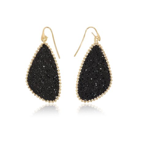 Cercei statement argint placati cu aur de 18K cu cristale caviar negre Meteorite, 03X05-03404, Oxette Romania