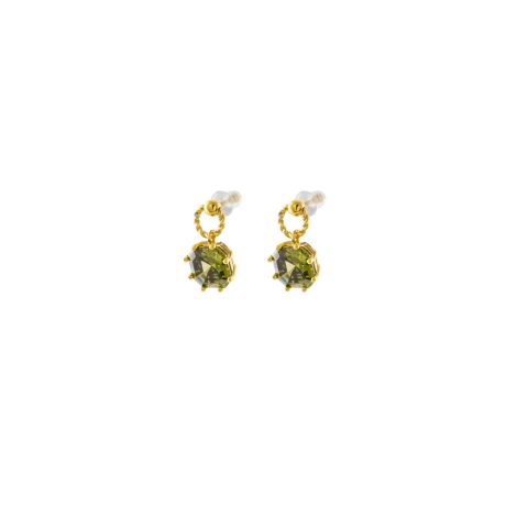Cercei argint placati cu aur de 18k cu surub si zirconia verde Gifting, 03X05-03479, Oxette Romania