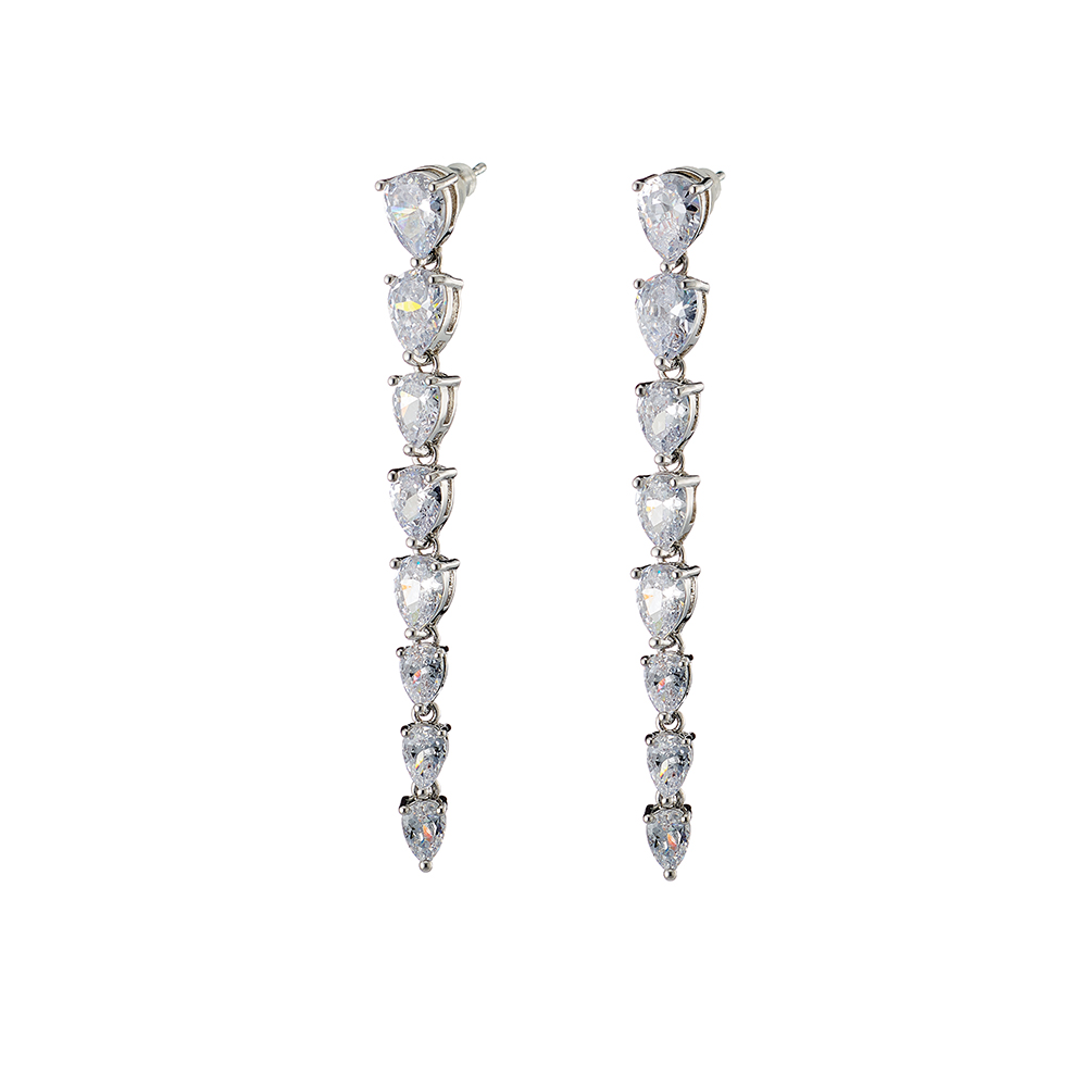 Cercei lungi placati cu rodiu cu pietre zirconia Eleganza, 03X15-00435, Oxette Romania