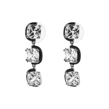 Cercei cu surub placati cu rodiu decorati cu cristale zirconia si email negru Party, 03X15-00467, Oxette Romania