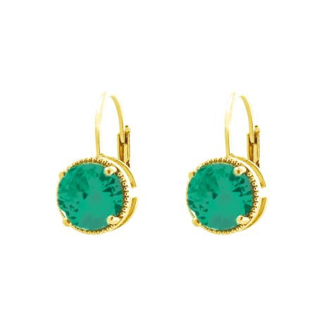 Cercei clasici placati cu aur galben de 18 K si decorati cu pietre cubic zirconia aqua-verzi Eleganza, 03X15-00487, Oxette Romania