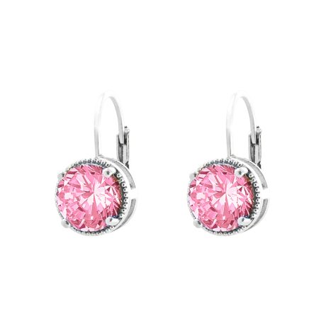 Cercei clasici placati cu rodiu si decorati cu pietre cubic zirconia roz Eleganza, 03X15-00489, Oxette Romania