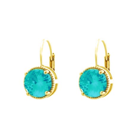 Cercei clasici placati cu aur galben de 18 K si decorati cu pietre cubic zirconia aqua Eleganza, 03X15-00490, Oxette Romania