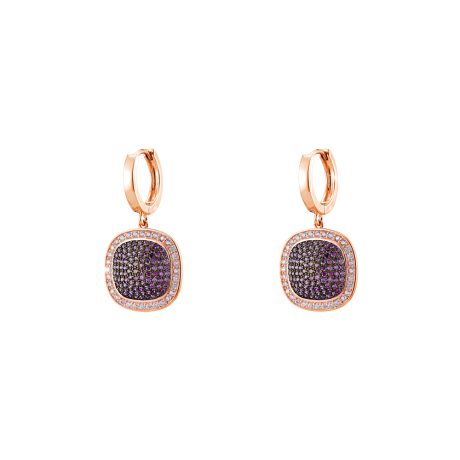 Cercei cu tortite tip creole placati cu aur roz de 18 K cu pietre violet si incolore Darling, 03X15-00533, Oxette Romania