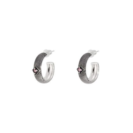 Cercei creole placati cu rodiu, ruteniu si aur galben de 18 K decorati cu pietre cubic zirconia verzi Natrix (1.8 cm), 03X15-00538, Oxette Romania