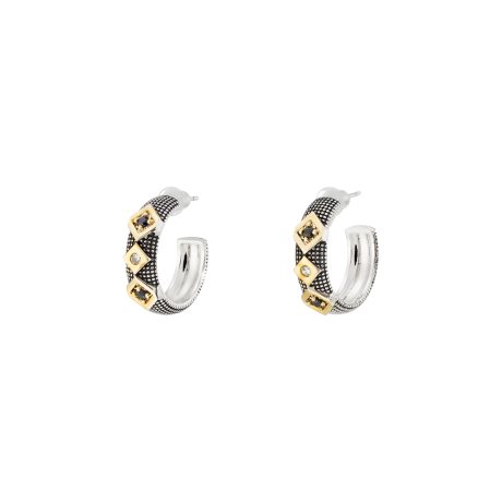 Cercei cu surub placati cu rodiu, ruteniu si aur galben de 18 K si cristale zirconia Natrix (1.8 cm), 03X15-00540, Oxette Romania