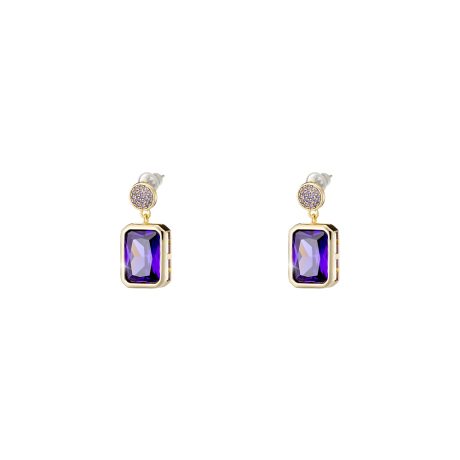 Cercei cu surub placati cu aur galben de 18 K cu tortita si cristale zirconia mov Urban, 03X15-00560, Oxette Romania